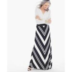 Chico's Women's Mitered Stripe Maxi Skirt black white Size 2.5 Size L